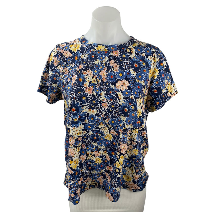 Loft Women's Multicolor Floral Crew Neck Short Sleeve Basic Tee T-Shirt Top Sz L