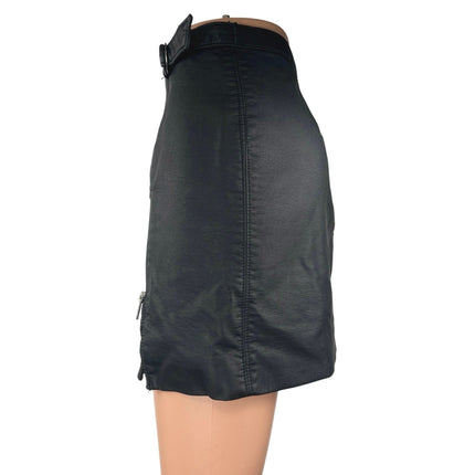 Free People Midnight Magic Black Faux Leather Zipper Buckle Mini Pencil Skirt 4