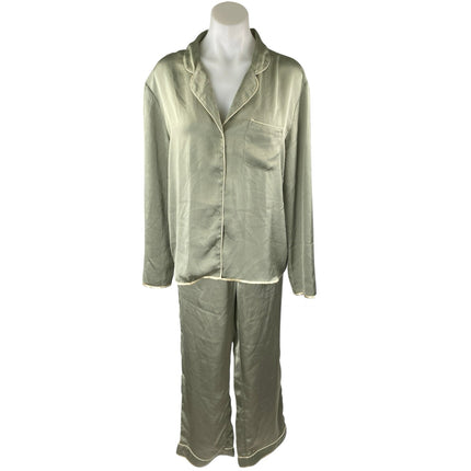 Topshop Women's Green Silk Satin Long Sleeve Button Down Pajama Set Size 8/10