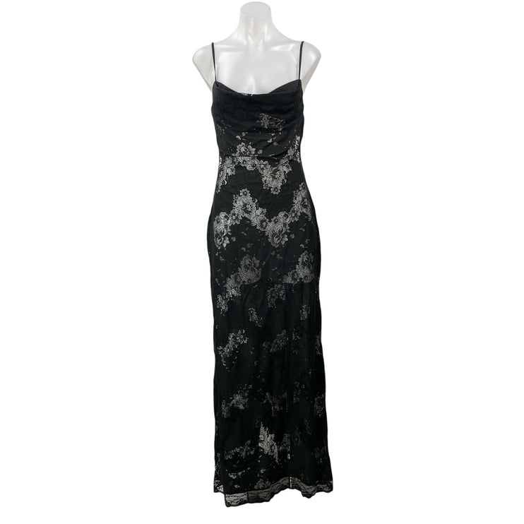 I.AM.GIA Leona Women's Black Sleeveless Floral Lace Open Back Cami Maxi Dress S
