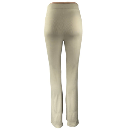 Zara Beige Tan Ribbed Knit High Waisted Pull On Bootcut Flared Pants Size S