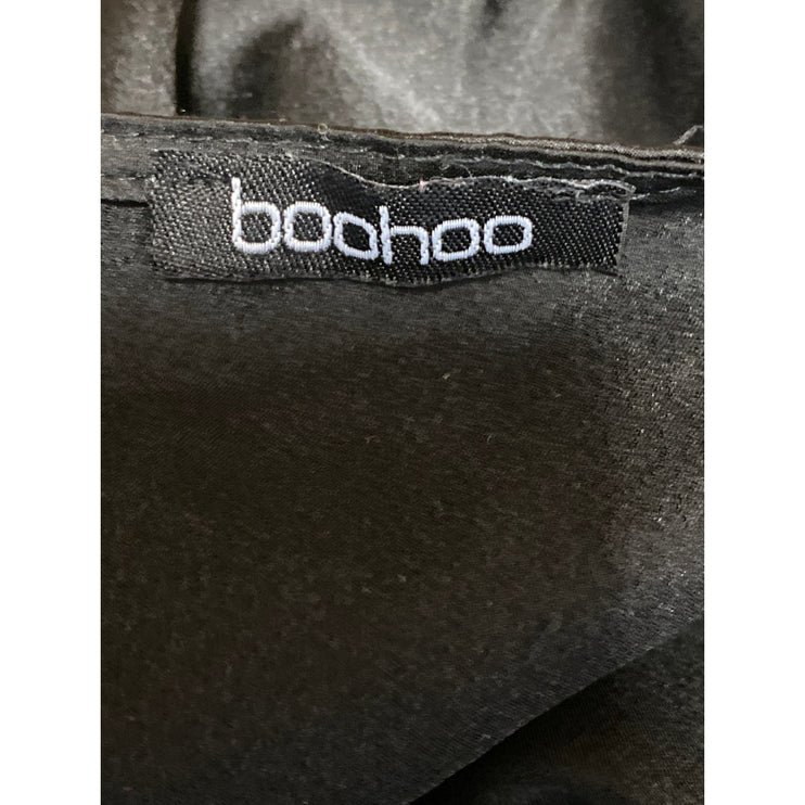 Boohoo Women's Black Silk Satin Long Sleeve Tie Cropped Wrap Blouse Top Size S