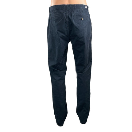 Unison Men's Navy Blue Mid Rise Slim Fit Straight Leg Trousers Pants Size 34
