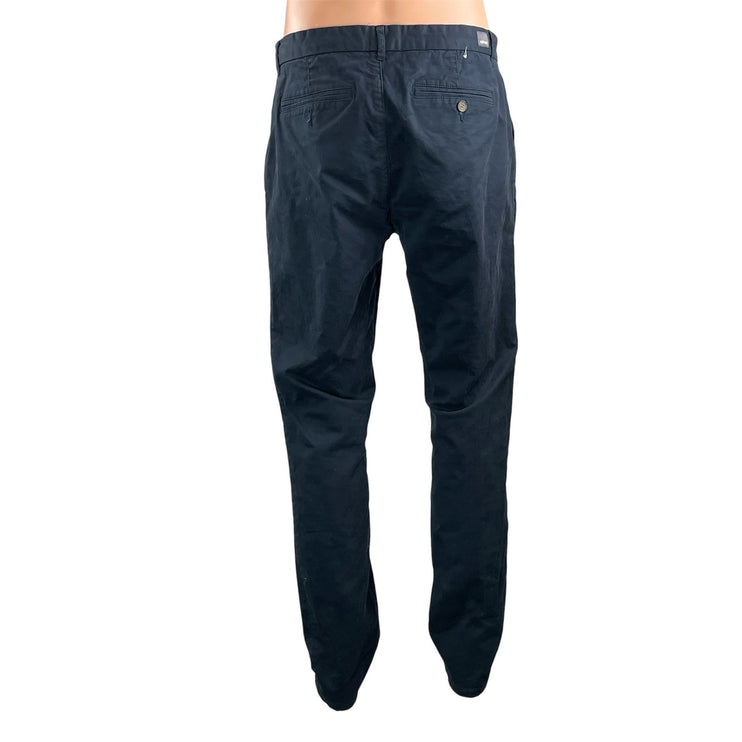 Unison Men's Navy Blue Mid Rise Slim Fit Straight Leg Trousers Pants Size 34