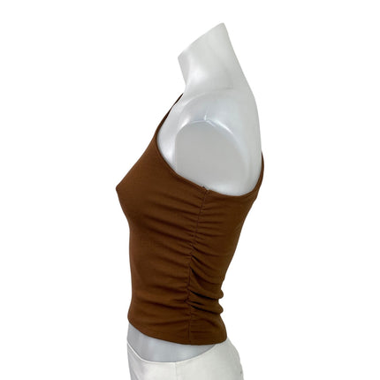 Silence + Noise Brown Sleeveless One Shoulder Cropped Blouse Tank Top Size SP