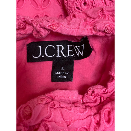 J,Crew Women's Pink Embroidered Eyelet Short Puff Sleeve Mock Neck Blouse Top S