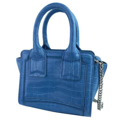 Zara Blue Faux Leather Vegan Croc Crossbody Chain Mini City Bag Handbag OS