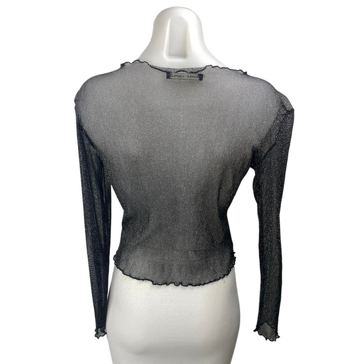 Brandy Melville Womens Black Metallic Mesh Sheer Long Sleeve Crop Cover Up Top S