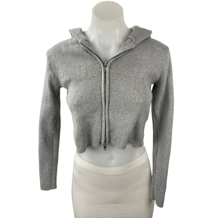 Brandy Melville Women's Gray Ribbed Knit Full Zip Crop Hoodie Sweatshirt Top S