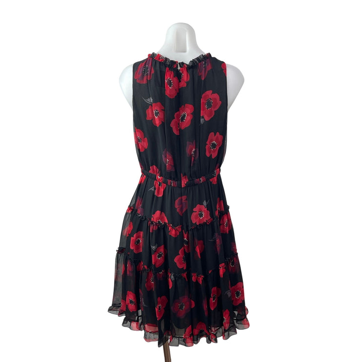 Kate Spade 100% Silk  Poppy Floral Tiered Ruffled Mini Flare A-Line Dress Size 6