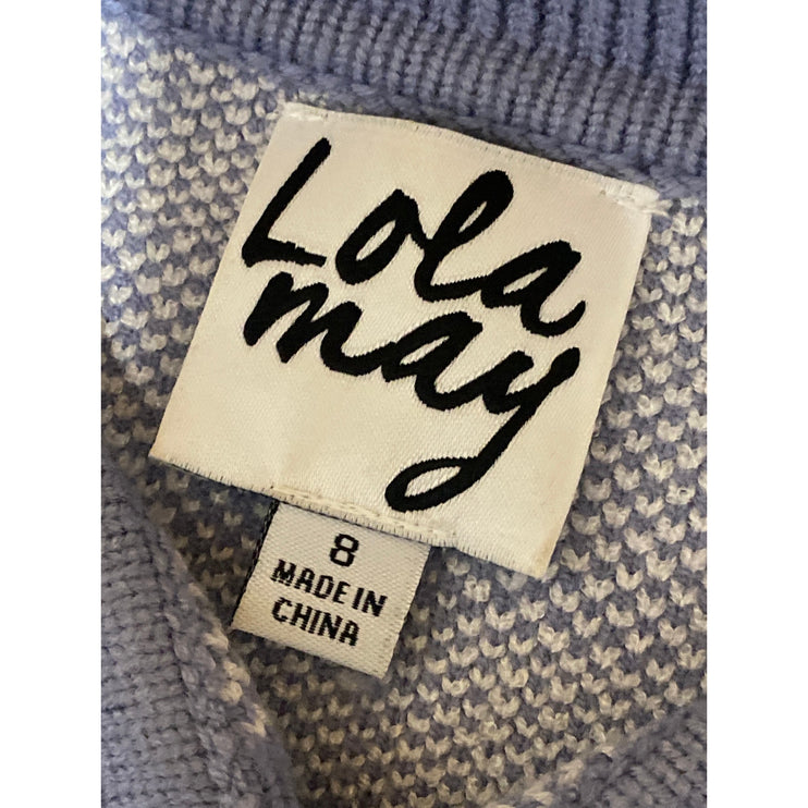 Lola May Women's Blue Gingham Check Long Sleeve Knit Cropped Sweater Top Size 8