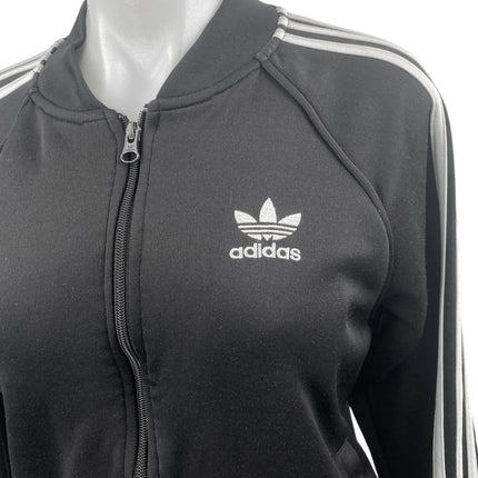 Adidas Women's Black Striped Full Zip Long Sleeve Track Bomber Jacket Size S