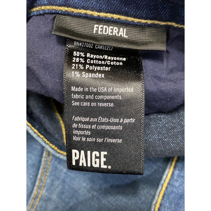 Paige Federal Men's Blue High Rise Frayed Hem Straight Denim Jeans Pants Size 32