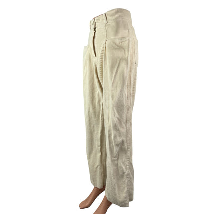 Zacro Women's Beige Corduroy High Rise Wide Leg Baggy Trousers Pants Size S