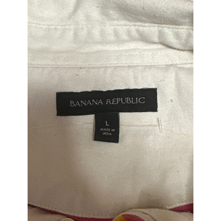 Banana Republic Men's Multicolor Striped Collared Short Sleeve Polo Shirt Top L