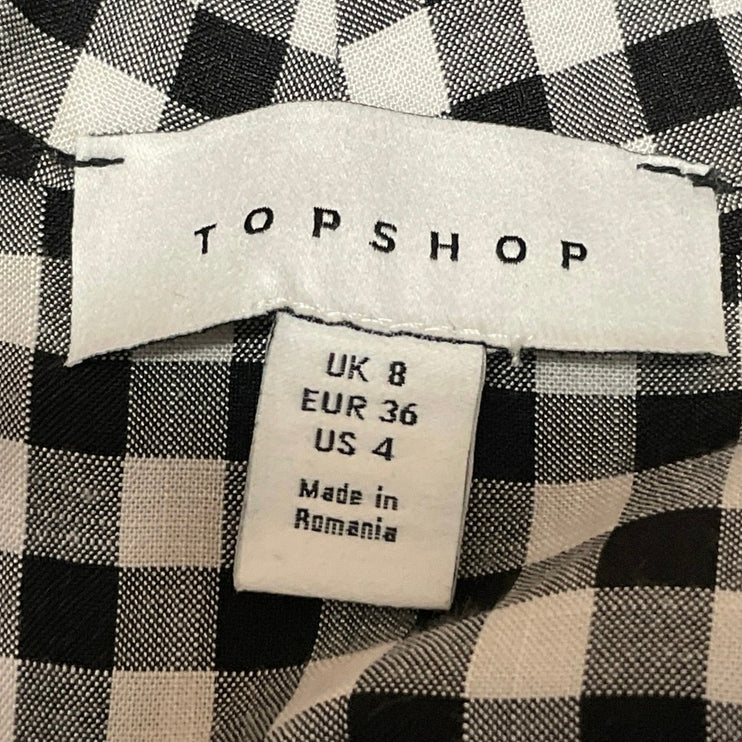 Topshop Women's Black Gingham Check Button Down High Waist Pencil Mini Skirt 4