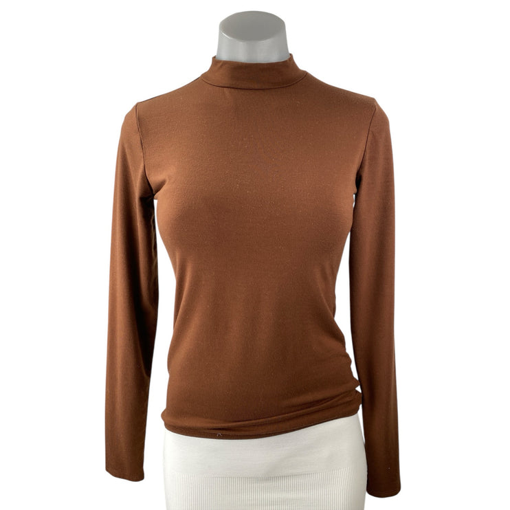Reformation Bailey Women Brown Long Sleeve Mock Neck Inner Layer Knit Top Size S