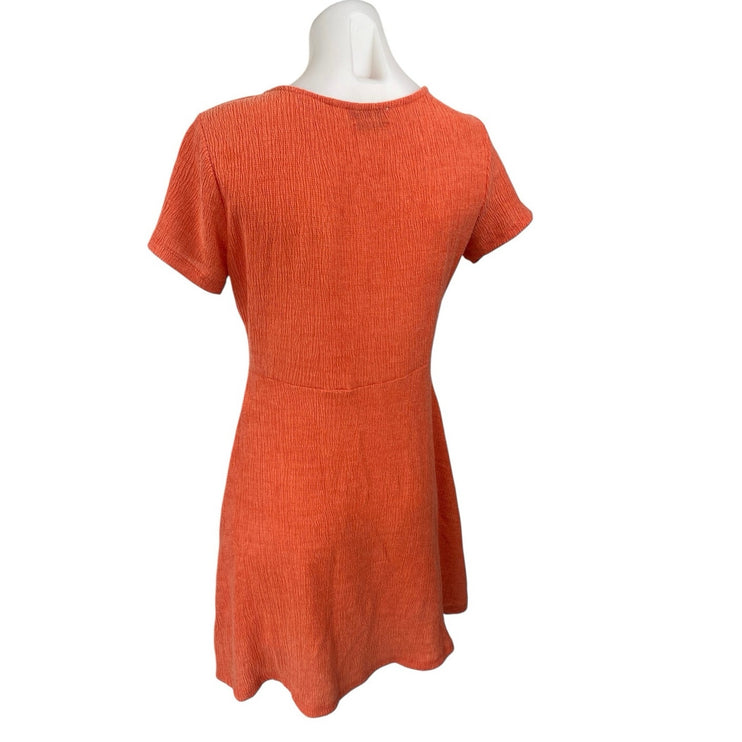 Pull & Bear Coral Short Sleeve Textured Deep V Neck Henley Skater Mini Dress S