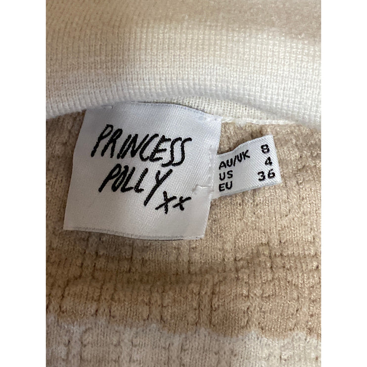 Princess Polly Beige White Striped Textured Knit Long Sleeve Polo Sweater Top 4