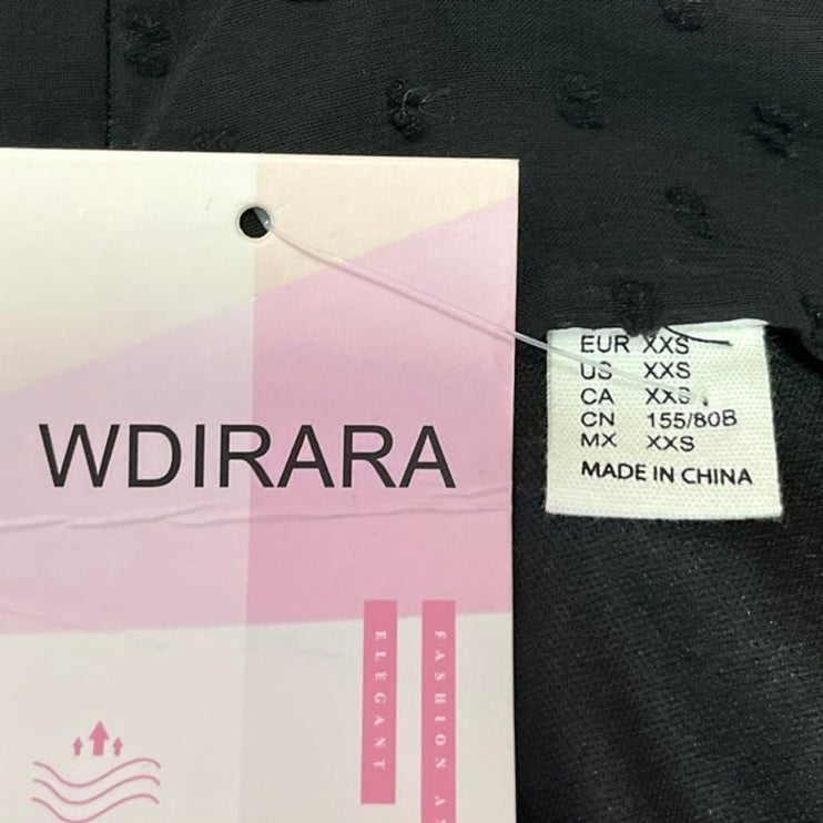 NEW WDIRARA Black Swiss Dot Puff Long Sleeve Mini Fit & Flare A-Line Dress XXS