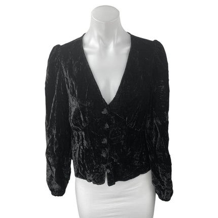 & Other Stories Women's Black Velvet Velour Long Sleeve Button Up Blouse Size 6