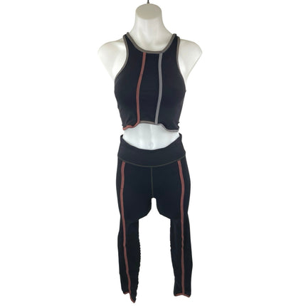 Free People Black Striped Sleeveless Tank & High Rise Leggings Activewear Set XS