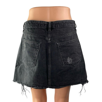 Free People Women's Black Distressed Button Fly Mini A-Line Denim Jeans Skirt 29