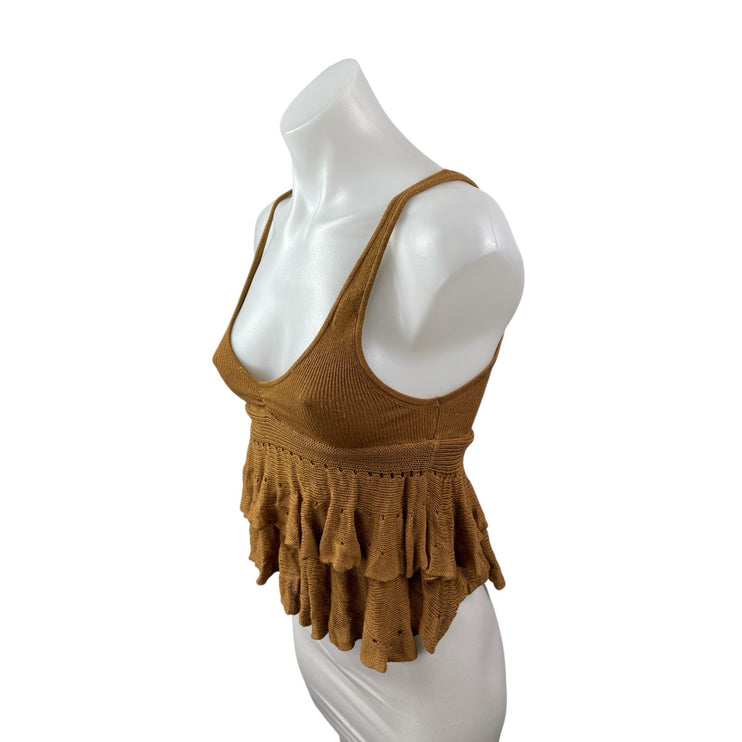 Urban Outfitters Kimchi Blue Callie Ruffle Brown Sleeveless Sweater Tank Top XS