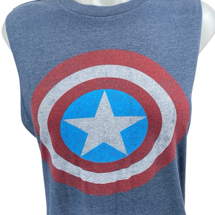 Marvel Comics Women's Blue Captain America Avengers Muscle Tee Tank Top Size S