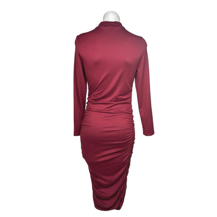 Almost Famous Red Bodycon Fitted Mock Neck Ruched Long Sleeve Jersey Dress Sz M