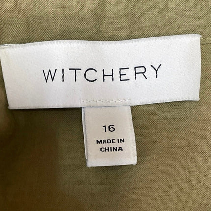 Witchery Womens Green Long Sleeve Belted Pleated Button Down Mini Shirt Dress 16