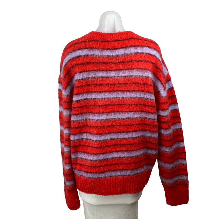 Mnml Women's Red Purple Striped Wool Long Sleeve Eyelash Knit Sweater Top Size M