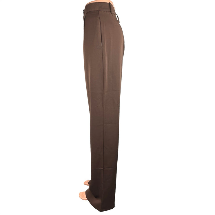 Peppermayo Brown High Rise Straight Pleated Career Business Ankle Dress Pants 8