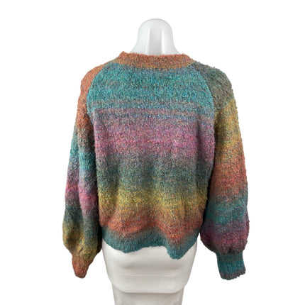 Aqua Women's Multicolor Knit Rainbow Stripe Long Sleeve Crew Sweater Top Size L