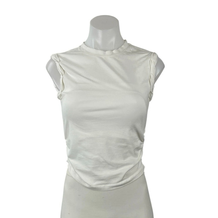 AllSaints White Sleeveless Crew Neck Ruched Knit Muscle Tee Tank Top Size XS