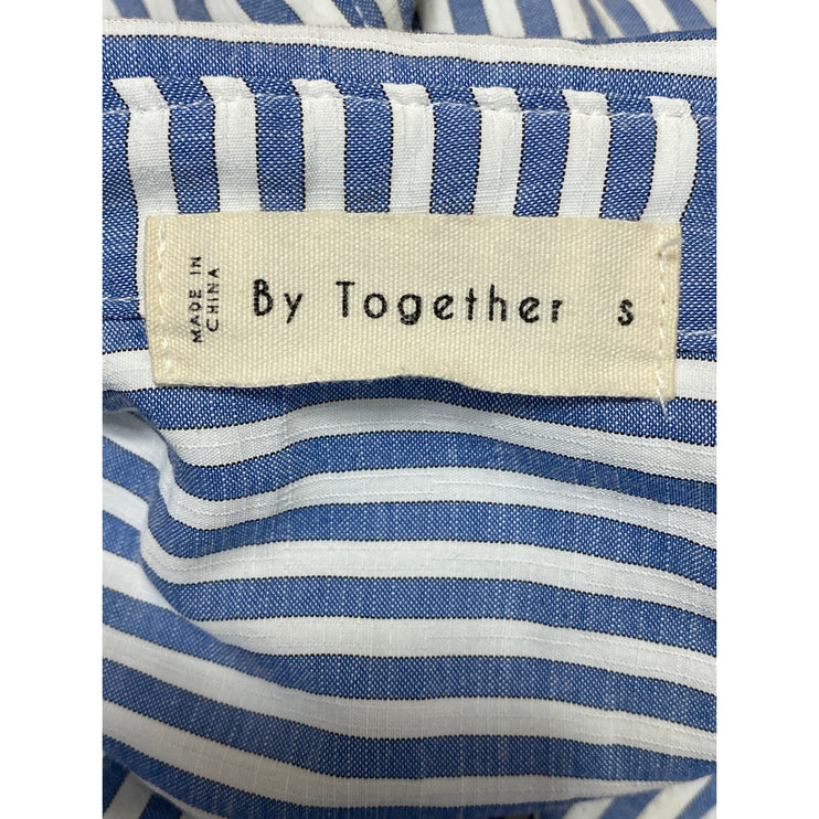 By Together Women's Blue Striped Pocket Long Sleeve Button Down Shirt Top Size S