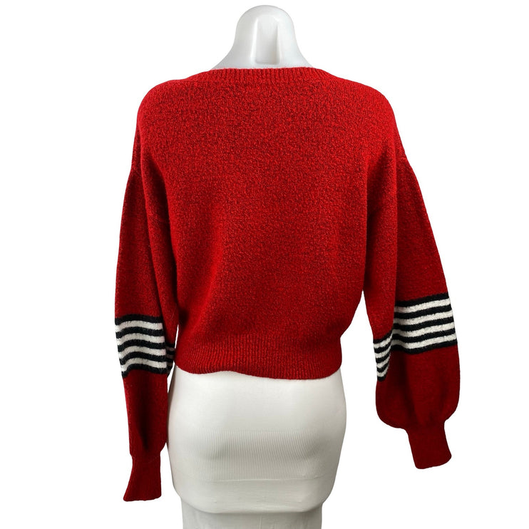 Ten Sixty Sherman Red Crew Neck Striped Balloon Sleeve Sweatshirt Sweater Top S