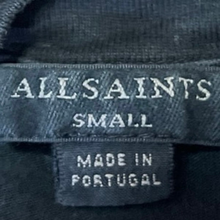 Allsaints Women's Black Short Sleeve Cutout Choker V-Neck Blouse Shirt Top Sz S