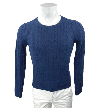 J.Crew Men's Blue Wool Cashmere Rabbit Hair Cable Knit Long Sleeve Sweater Top L