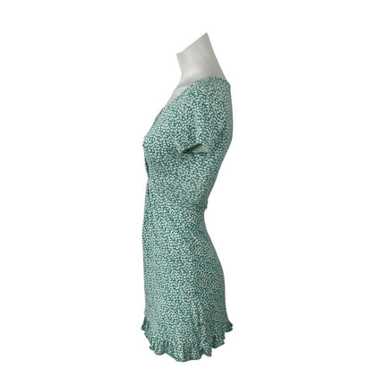 Pull & Bear Green Ditsy Floral Short Sleeve Cutout Ruffle A Line Mini Dress XS