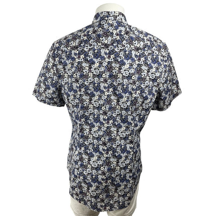 H&M Men's Blue Floral Slim Fit Short Sleeve Casual Button Down Shirt Top Size L