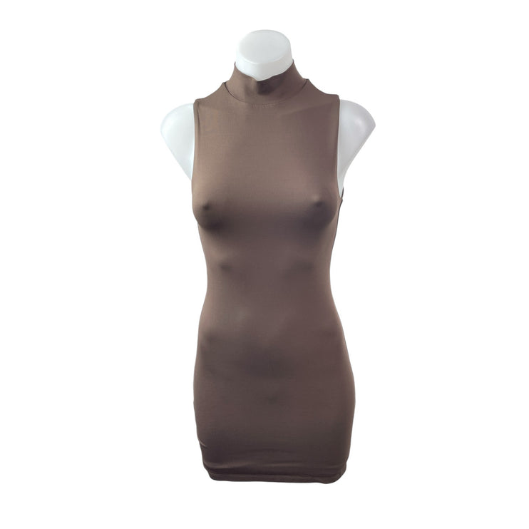 Aritzia Babaton Brown Sleeveless Mock Neck Sculpt Mini Bodycon Dress Size S