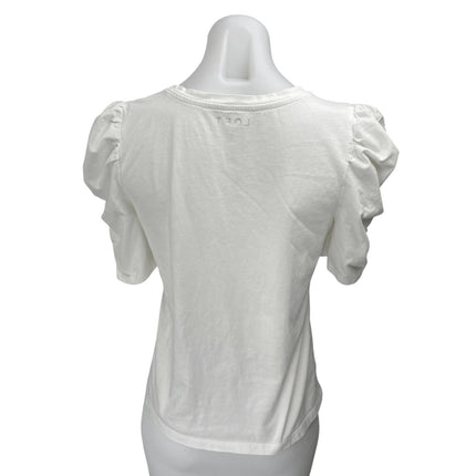 Ann Taylor LOFT Women's White Short Puff Sleeve Casual Tee T shirt Blouse Top S