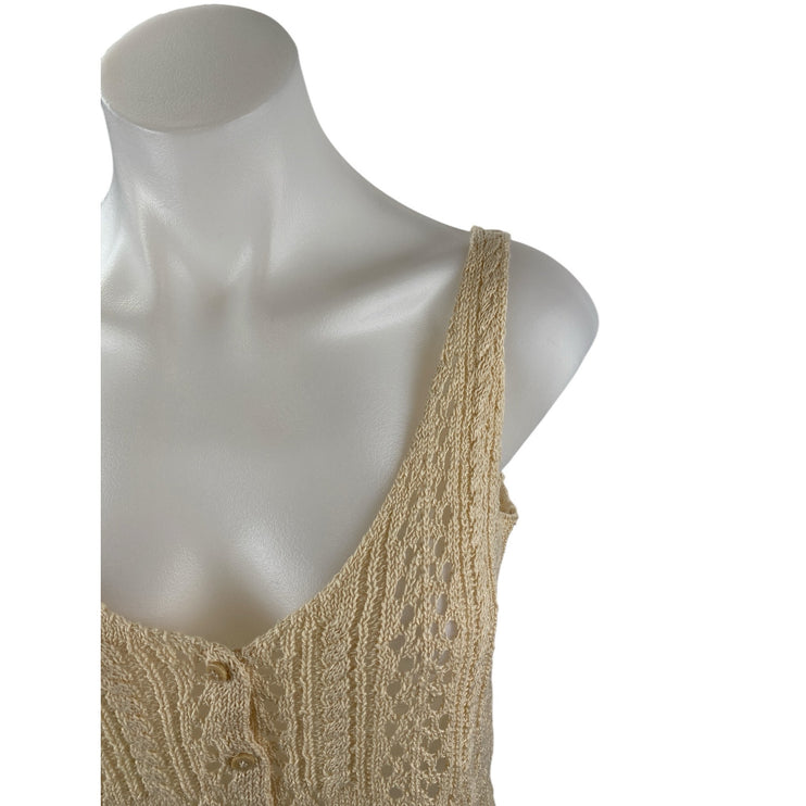 Zara Women's Cream Beige Crochet Knit Sleeveless Button Up Boho Crop Top Size S