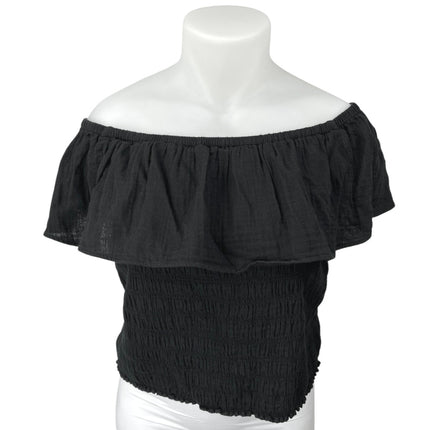 NEW Old Navy Women's Black Off The Shoulder Ruffle Smocked Crop Blouse Top Sz 3X
