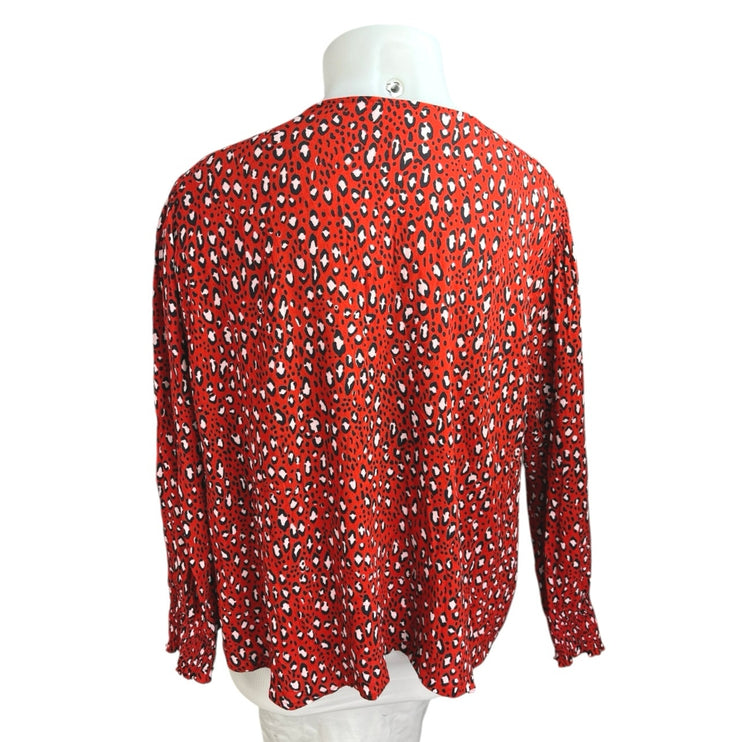 Sanctuary Noelle Red Leopard Animal Print Long Sleeve Button Down Blouse Top 3X