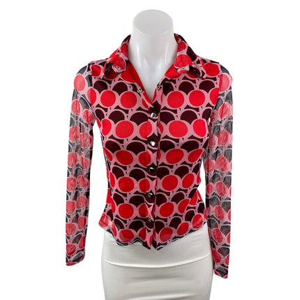 Princess Polly Women's Red Geometric Long Sleeve Button Down Shirt Blouse Top 4