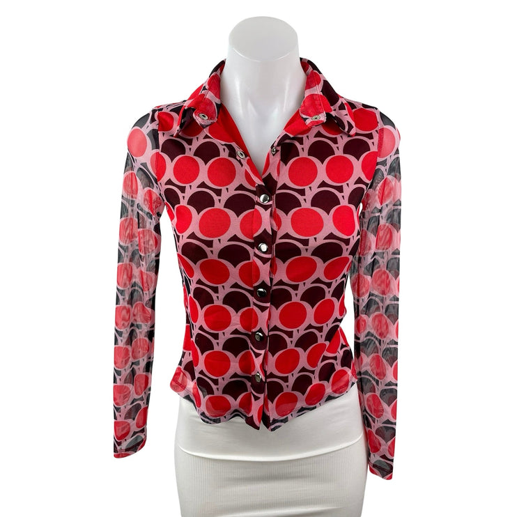 Princess Polly Women's Red Geometric Long Sleeve Button Down Shirt Blouse Top 4