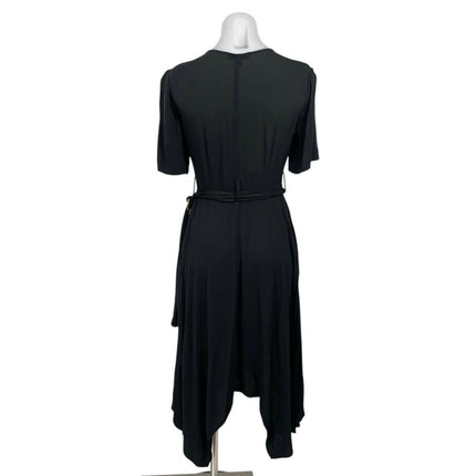 Banana Republic Black Short Sleeve V Neck Belted Asymmetric Midi Dress Size XS