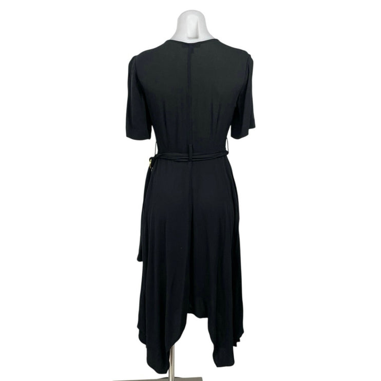 Banana Republic Black Short Sleeve V Neck Belted Asymmetric Midi Dress Size XS